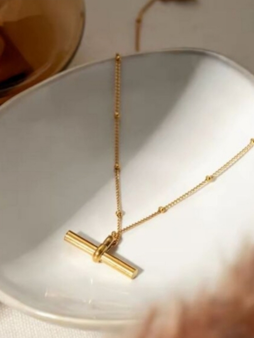 Anthropologie Gold Toggle Pendant Necklace